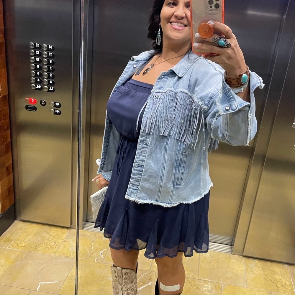 Rock & Republic Light Blue Fringe Jean Jacket